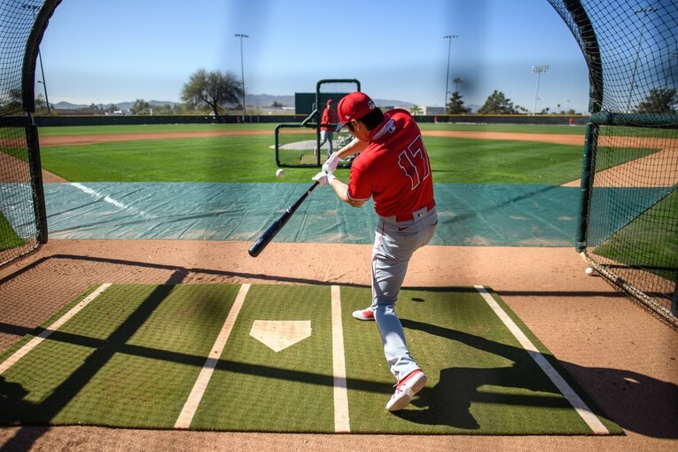 2021年のシーズン前、スプリングキャンプでの打撃練習　©︎Angels Baseball/USA TODAY Sports/ロイター/アフロ