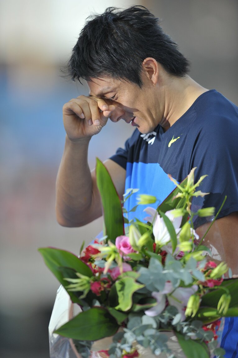 2008年9月、引退レースで涙をこぼす　©Toshiya Kondo