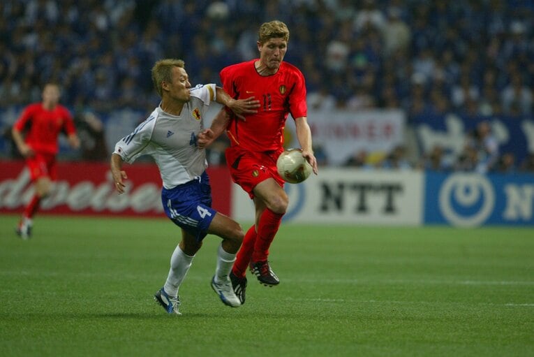 2002年日韓W杯ベルギー戦の森岡隆三　©JMPA