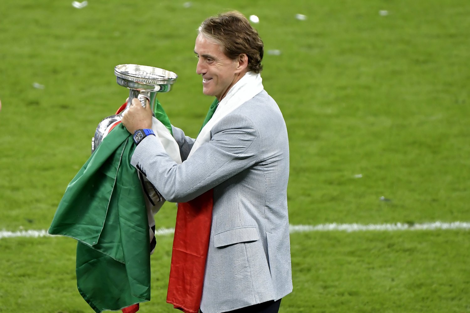 マンチーニは「おまえら、楽しんでこい」と選手たちを決勝の舞台に送り出した©Getty Images