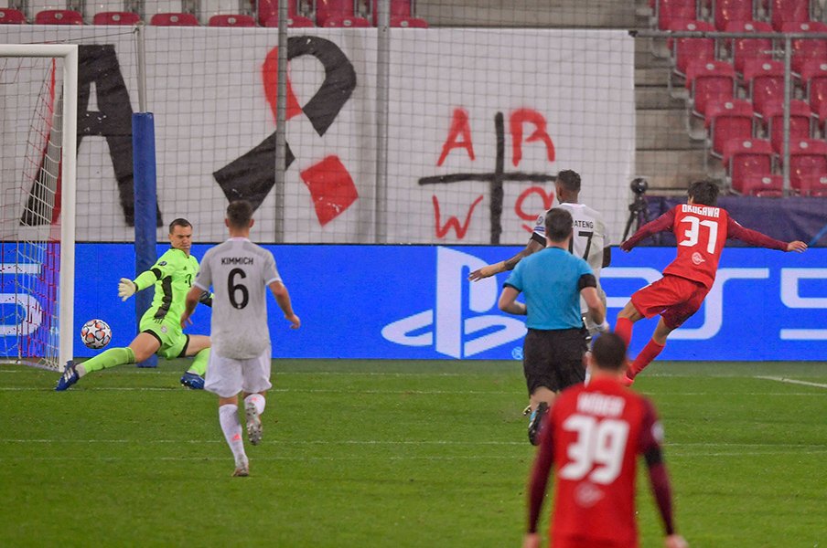 ノイアーの牙城を破ったCLでのゴールだったが、足の状態は相当厳しかったという©AFLO