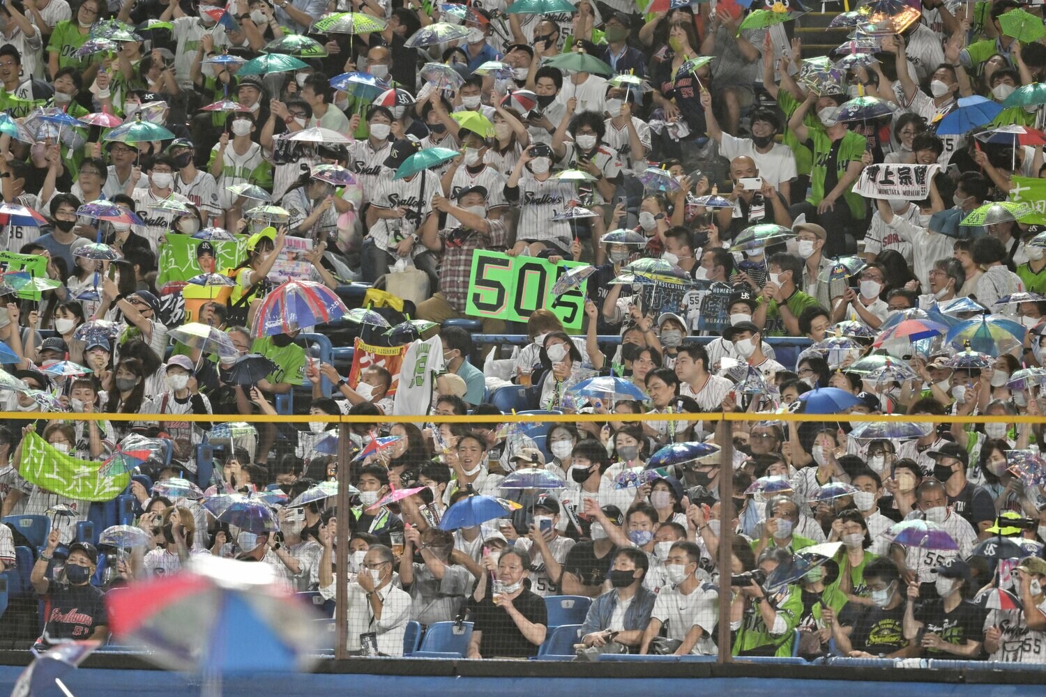 神宮のファンも最年少50号をお祝い