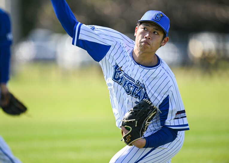 今春のDeNA沖縄キャンプでの小園健太。チームの育成方針のため3月から二軍に合流した　©Nanae Suzuki