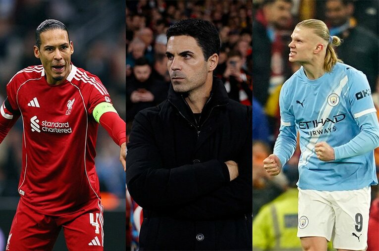 左からリバプールのファンダイク、アーセナルのアルテタ、マンチェスター・シティのハーランド ／ photograph by AFLO