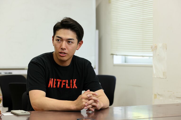 インタビューに応じた清原正吾（慶應大4年） ©Shigeki Yamamoto