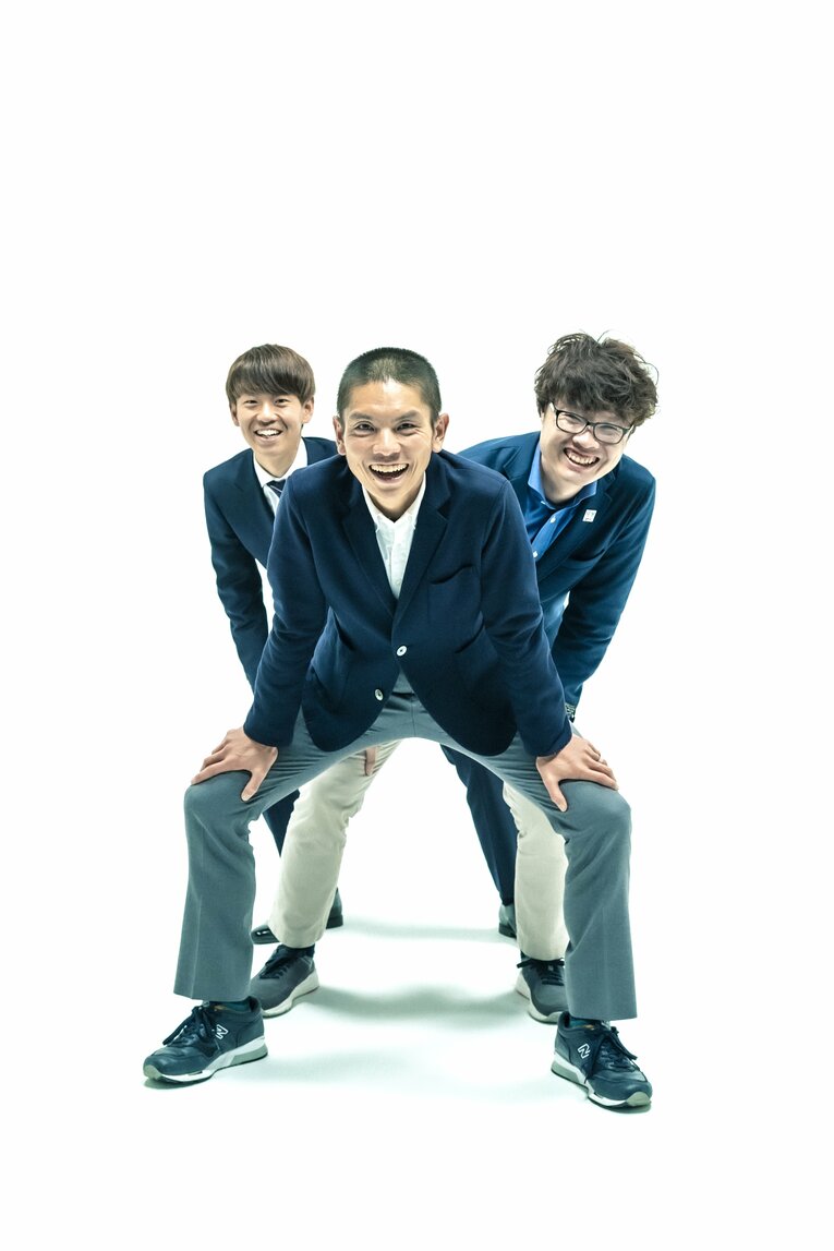 2019年にNumber992号の取材で「山の神」が一堂に集まった貴重な写真。（左から）神野、柏原、今井　©︎Takuya Sugiyama