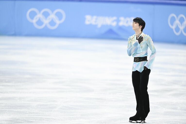 北京五輪フリーの演技を終えた瞬間の羽生結弦。五輪の舞台でも、数々の記憶に残る演技を残してきた　©Asami Enomoto/JMPA