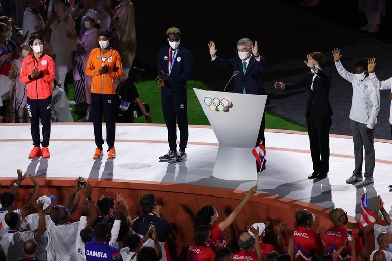 閉会式でもやっぱり長かったバッハ会長のスピーチ　©JMPA