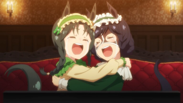 涙を流しながら抱き合って喜ぶ　©2023 アニメ「ウマ娘 プリティーダービー Season 3」製作委員会