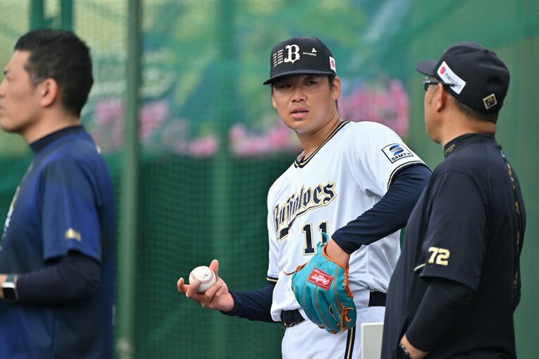 ブレーク２年目となる今春のキャンプで練習に取り組む山下　©Hideki Sugiyama