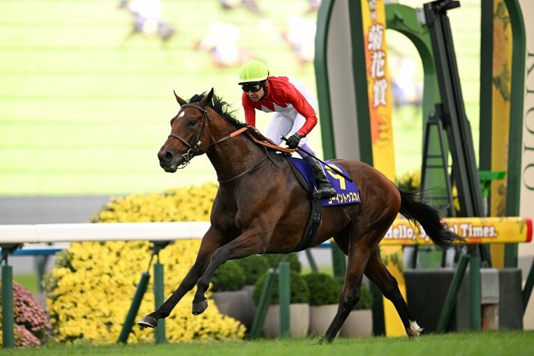 この時点ではまだ勝利を確信していなかった武豊　©Keiji Ishikawa