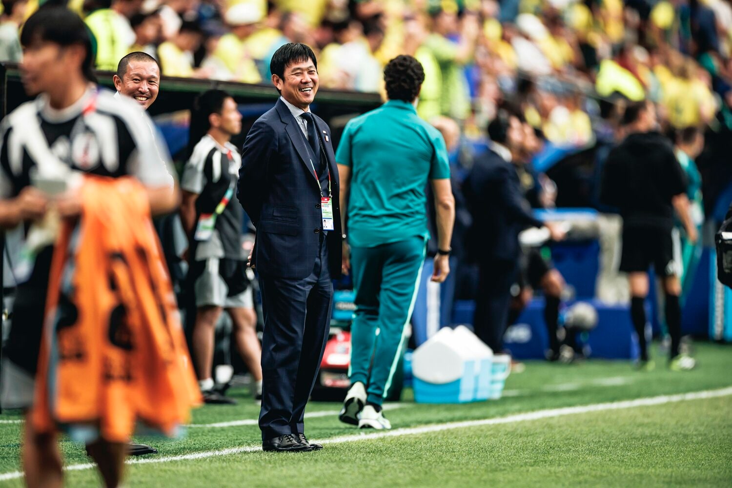 北中米W杯ブラジル戦前、笑顔を見せる森保監督 ©Kiichi Matsumoto/JMPA