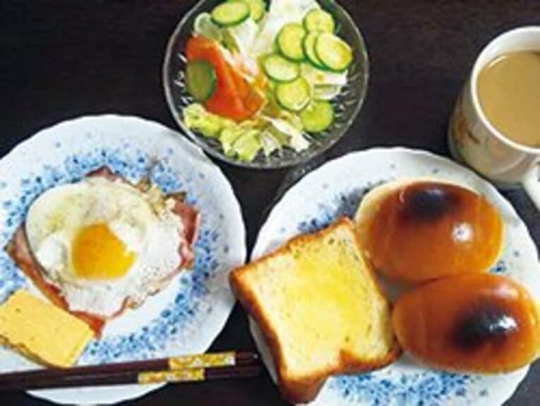 ＜朝＞ 朝食523kcal。後藤選手のこの日の食事は1日合計で1143キロカロリー。