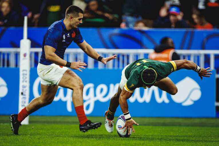 今季からサンゴリアスでプレーするWTBチェスリン・コルビの高速トライ（6/6枚）　　©︎Kiichi Matsumoto