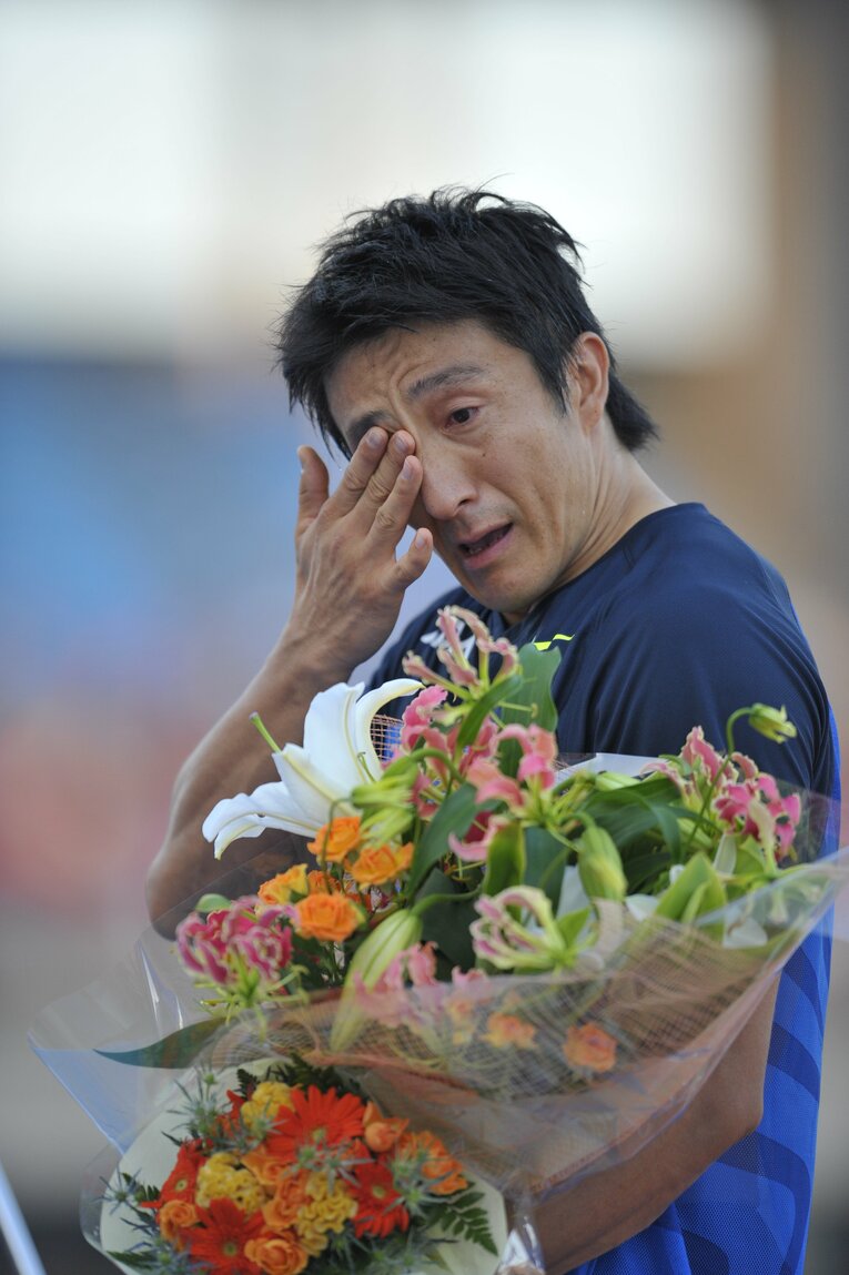 2008年9月、引退レースで涙をこぼす　©Toshiya Kondo