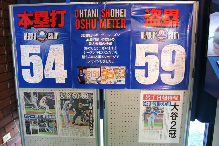 応援メッセージが書き込まれた「OSHU METER」 ©Number Web