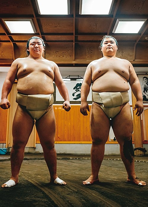 夢道鵬（左）と 王鵬。大嶽親方の四男と三男だ