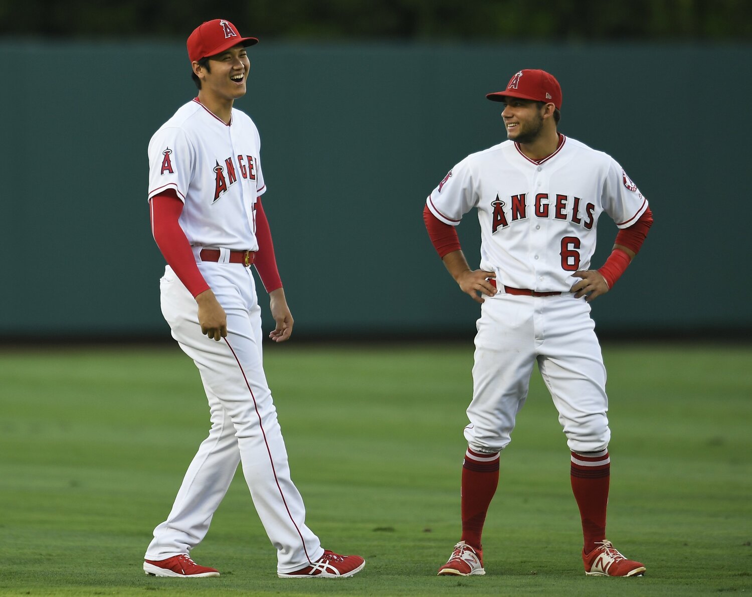 2018年の同期入団から仲の良い大谷とフレッチャー　©Getty Images