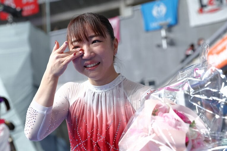 現役最後の演技を終えると、涙があふれた　©AFLO