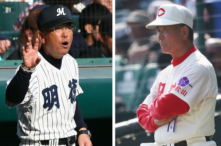 明徳義塾の馬淵史郎監督（左）、智弁和歌山の高嶋仁前監督（右）　©JIJI PRESS