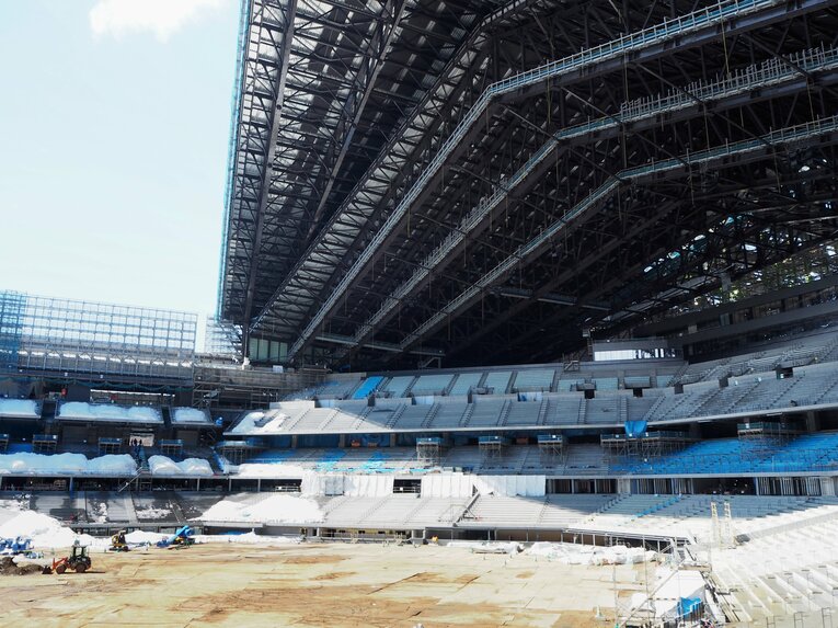 建設中のエスコンフィールド北海道（2022年3月撮影）©︎JIJI PRESS