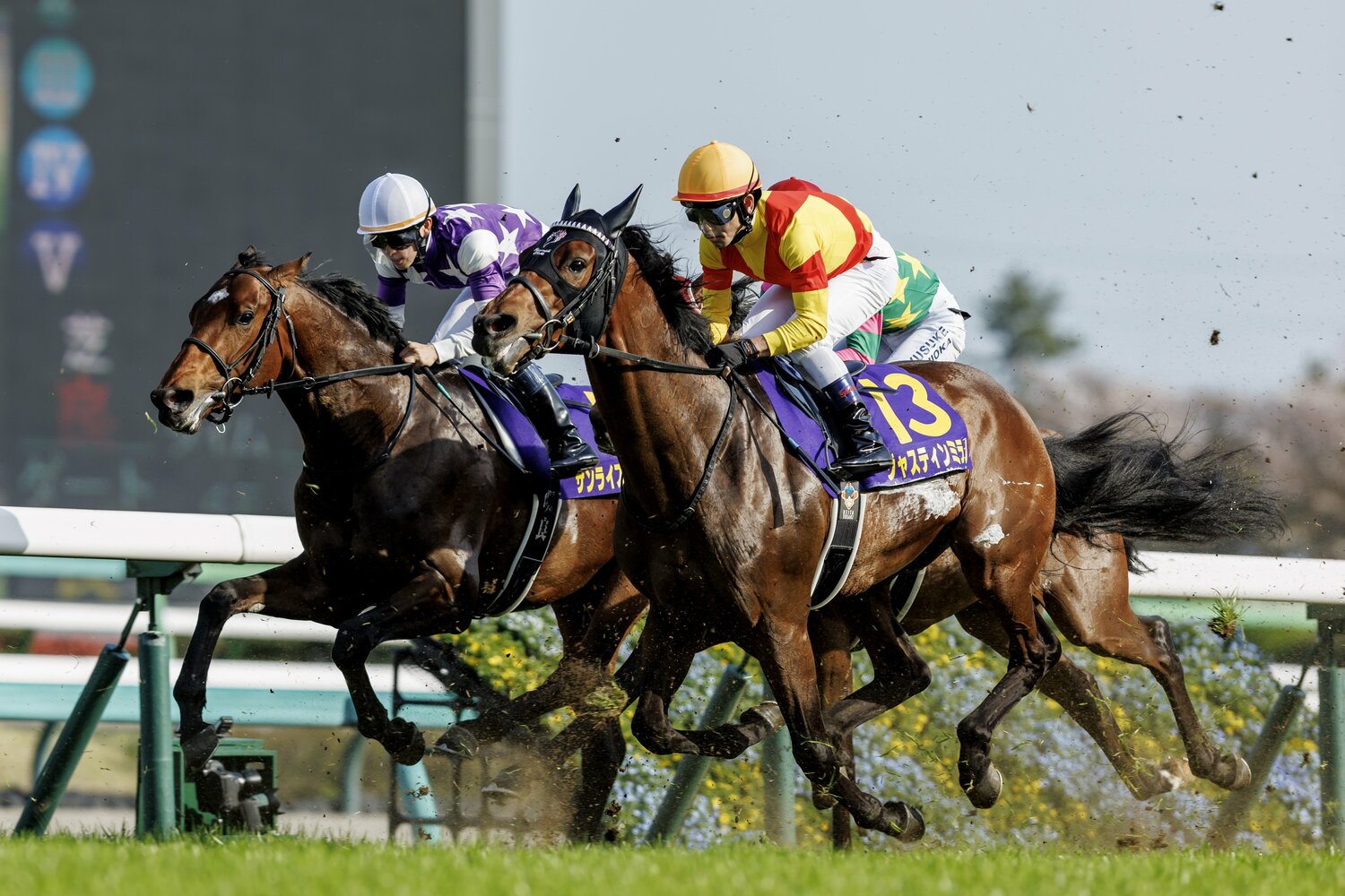 皐月賞のスタート直後、ポジションを確保しつつ折り合いをつける戸崎圭太とジャスティンミラノ ©Kiichi Matsumoto