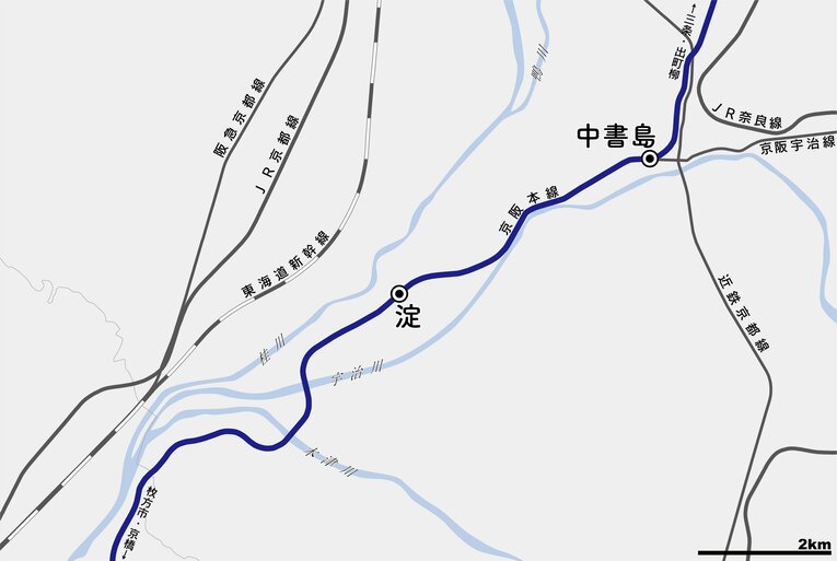 淀駅付近の路線図