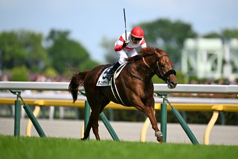 外からジャスティンミラノが迫るも、ダノンデサイルの脚色は衰えず　©Keiji Ishikawa