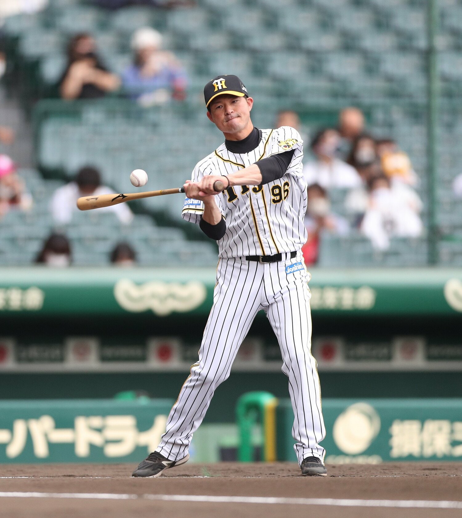 試合前練習でノックする筒井コーチ　©︎JIJI PRESS