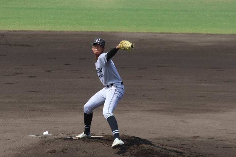 チームのエースである187センチの長身・勝田海斗投手　©Fumi Sawai