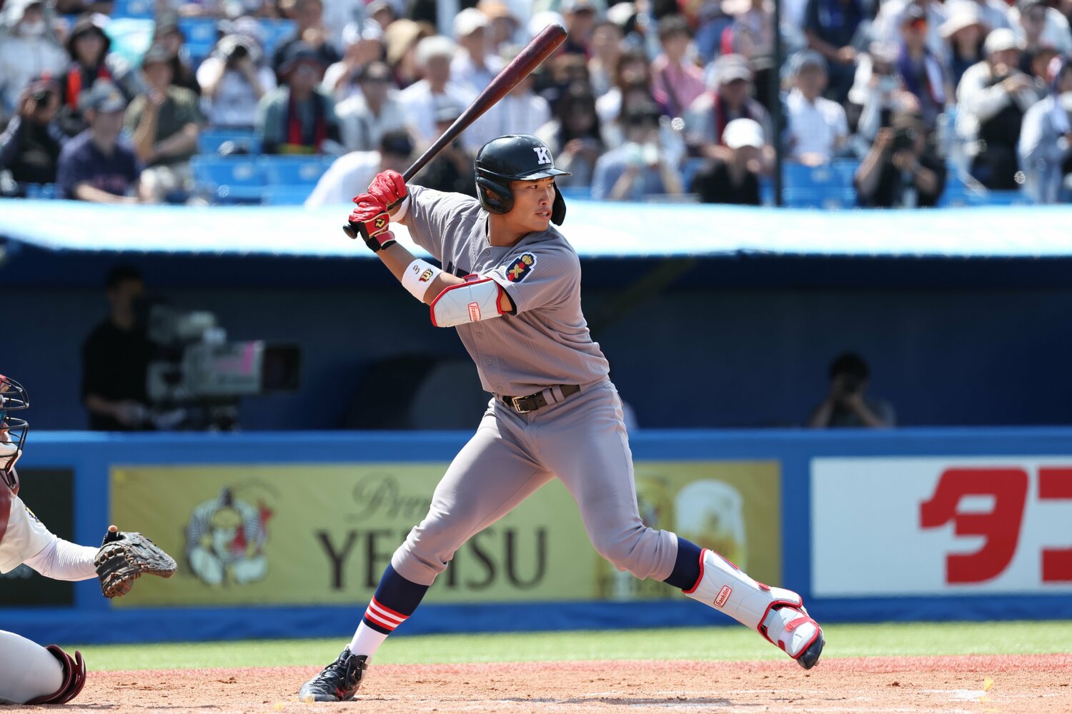 183cm、88kg。ポジションは外野。パワーが武器（写真は今春のリーグ戦） ©JIJI PRESS