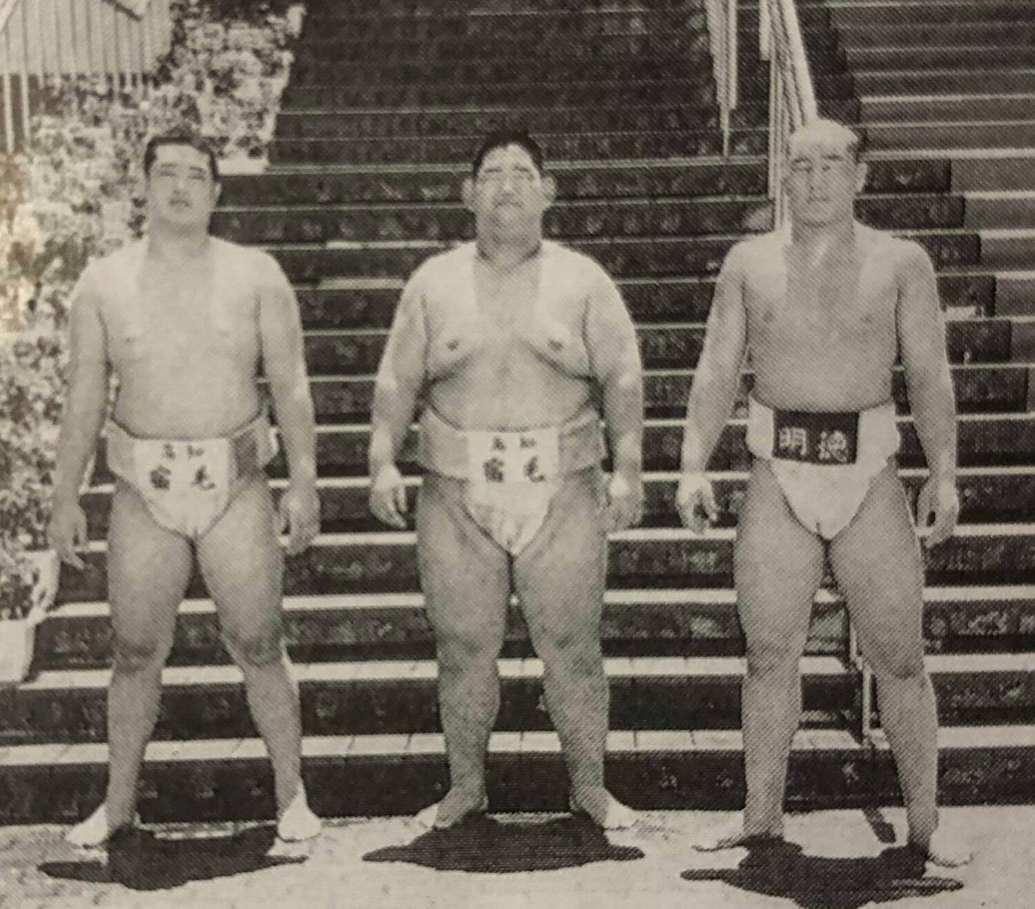 当時の資料写真。1998年のインターハイ・高知県代表の3人、右がダグワドルジ（朝青龍）。左が宿毛高の池浦亮