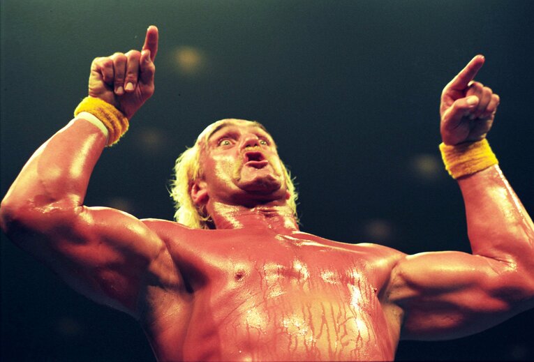 ハルク・ホーガンの筋肉パフォーマンスにファンは熱狂した　©Essei Hara