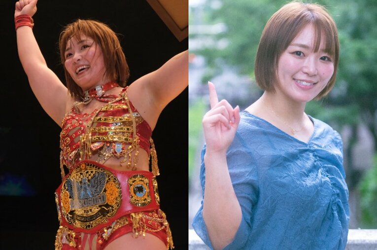 スターダム、マリーゴールドなどさまざまな団体に参戦し存在感を放っているSareee ／ photograph by L)Norihiro Hashimoto、R)Takuya Sugiyama