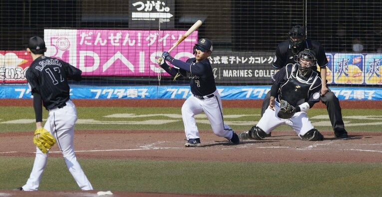 完全試合を達成した4月10日のオリックス戦で佐々木朗希は強打者・吉田正尚から3三振を奪った ©︎KYODO