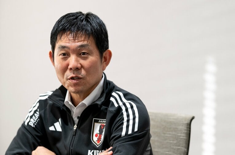 NumberWebのインタビューに応じた森保一監督（57歳） ／ photograph by Asami Enomoto