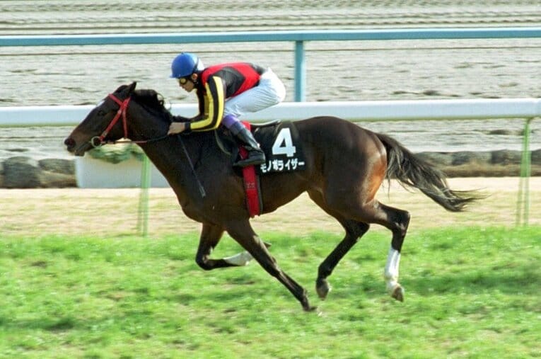 2002年、若駒ステークスで無傷の3連勝を決めたモノポライザー。武豊が惚れ込んだ超良血馬には、輝かしい未来が待っているはずだった ／ photograph by Sankei Shimbun