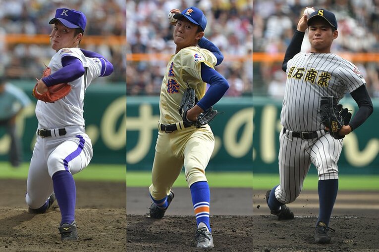 吉田輝星（金足農）、奥川恭伸（星稜）、中森俊介（明石商）©Hideki Sugiyama