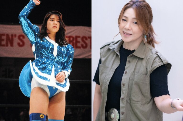 今年デビュー35周年を迎える女子プロレスラーの井上貴子 ／ photograph by L）AFLO、R）Takuya Sugiyama