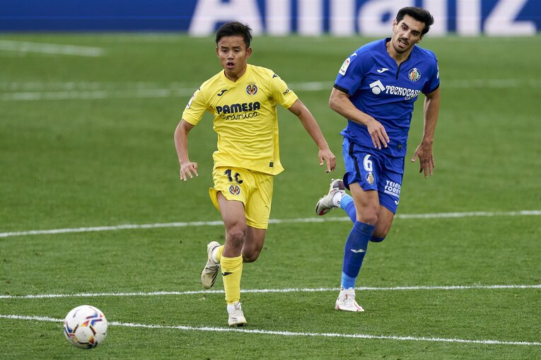 途中出場となったヘタフェ戦での久保　©Getty Images