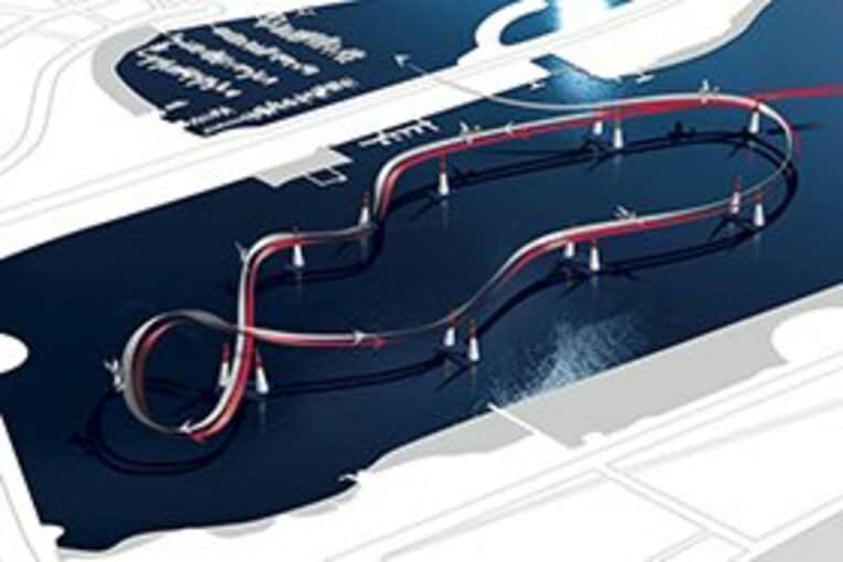 今大会のコース全容。各パイロットは、1度のフライトで2度のタイムアタックを行なう。 