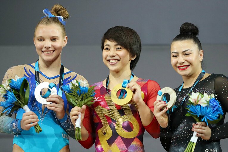 2017年モントリオール世界選手権・種目別ゆかで金メダル　©AFLO