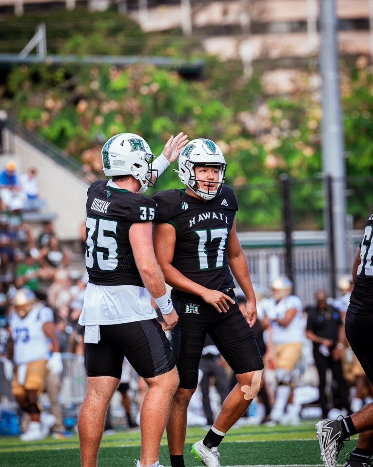 編入2年目からはハワイ大チームの正キッカーとして活躍している松澤／本人提供