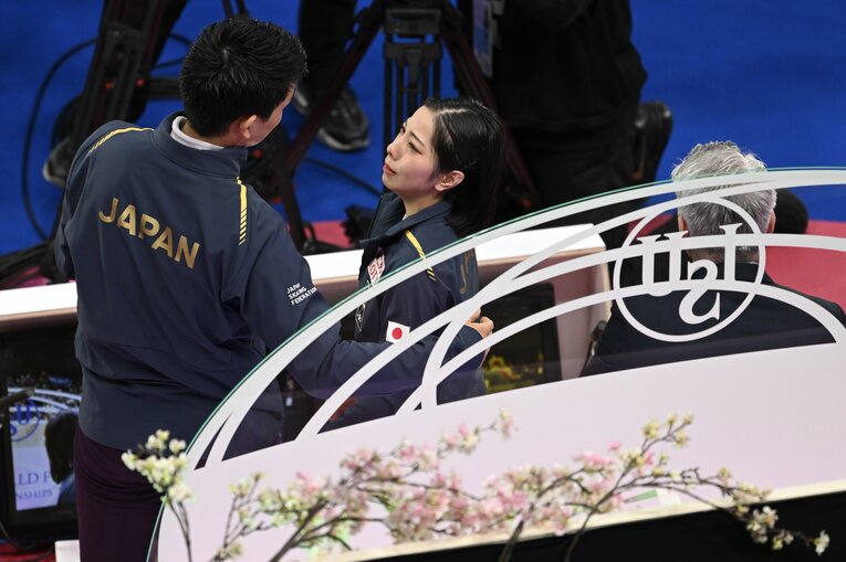 2023年世界選手権フリーの演技後、キスアンドクライにて　©Asami Enomoto