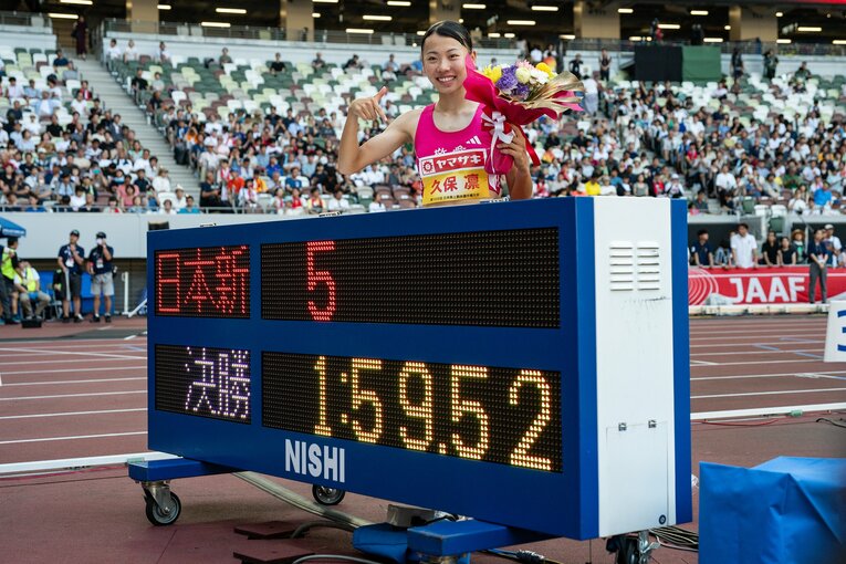 日本新記録で日本選手権連覇を達成した17歳の久保凛　©Nanae Suzuki