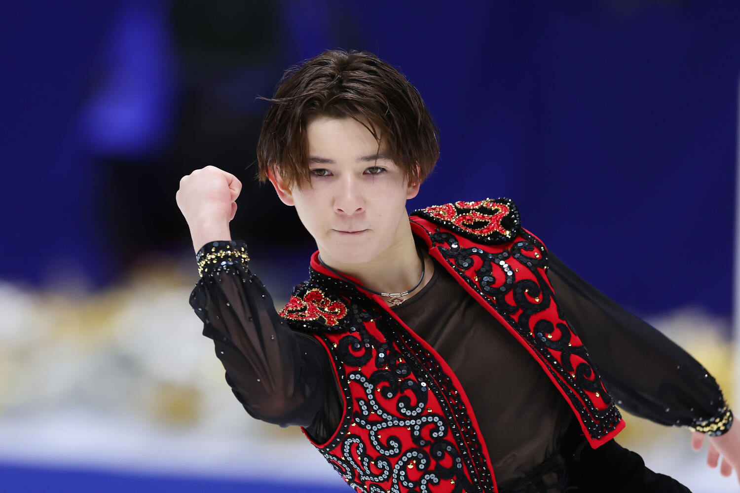 全日本選手権ショートの演技でガッツポーズを何度も決めた　©︎AFLO