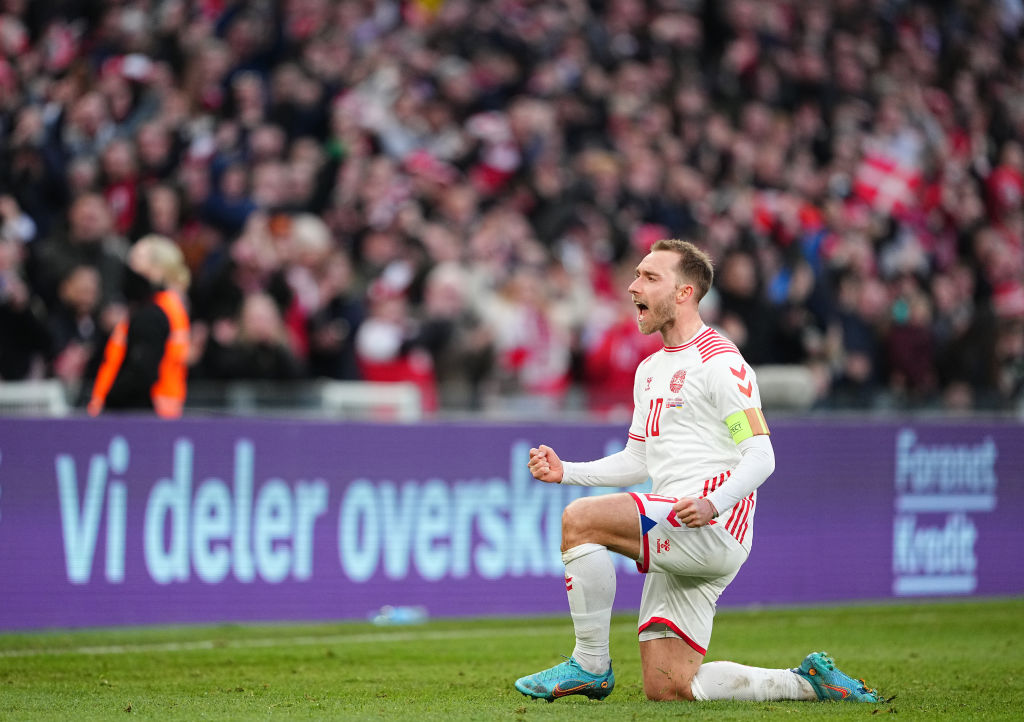 ゴールを決めて喜ぶエリクセン　©Getty Images
