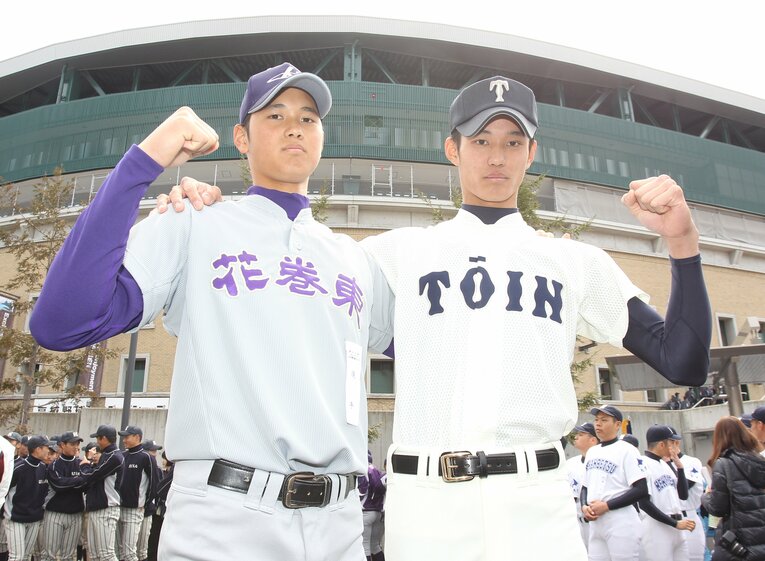 2012年3月のセンバツで、大阪桐蔭の藤浪晋太郎と　©JIJI PRESS