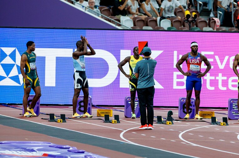 東京世界陸上の男子100m決勝でも優勝候補の一角だったボツワナのレツィレ・テボゴがフライングで一発失格に　©Nanae Suzuki