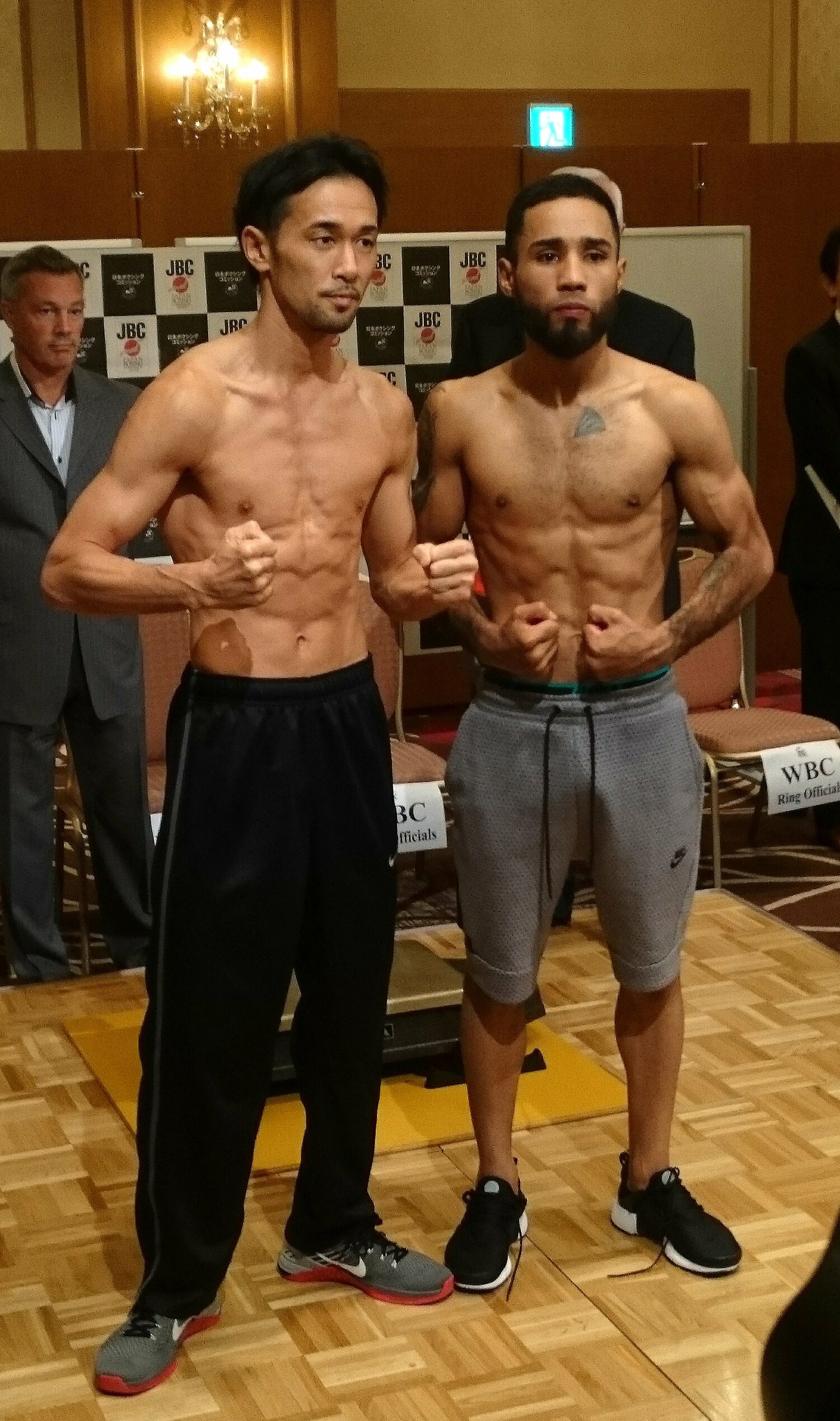2017年8月14日、WBC世界バンタム級タイトルマッチ山中慎介vsネリ戦。前日計量の様子　©JIJI PRESS